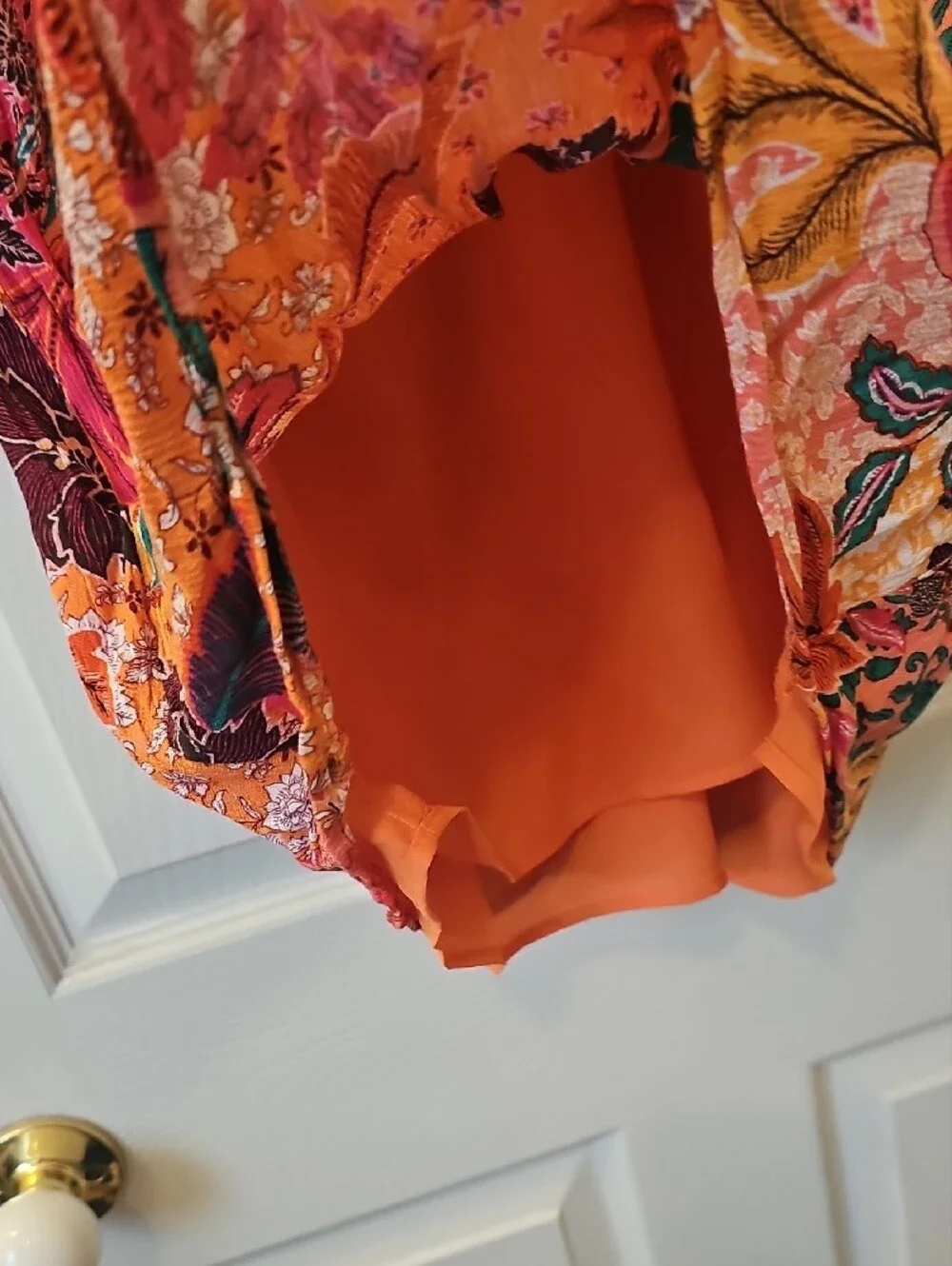 LOFT Orange Floral Puff-Sleeve Blouse with Multicolor Print